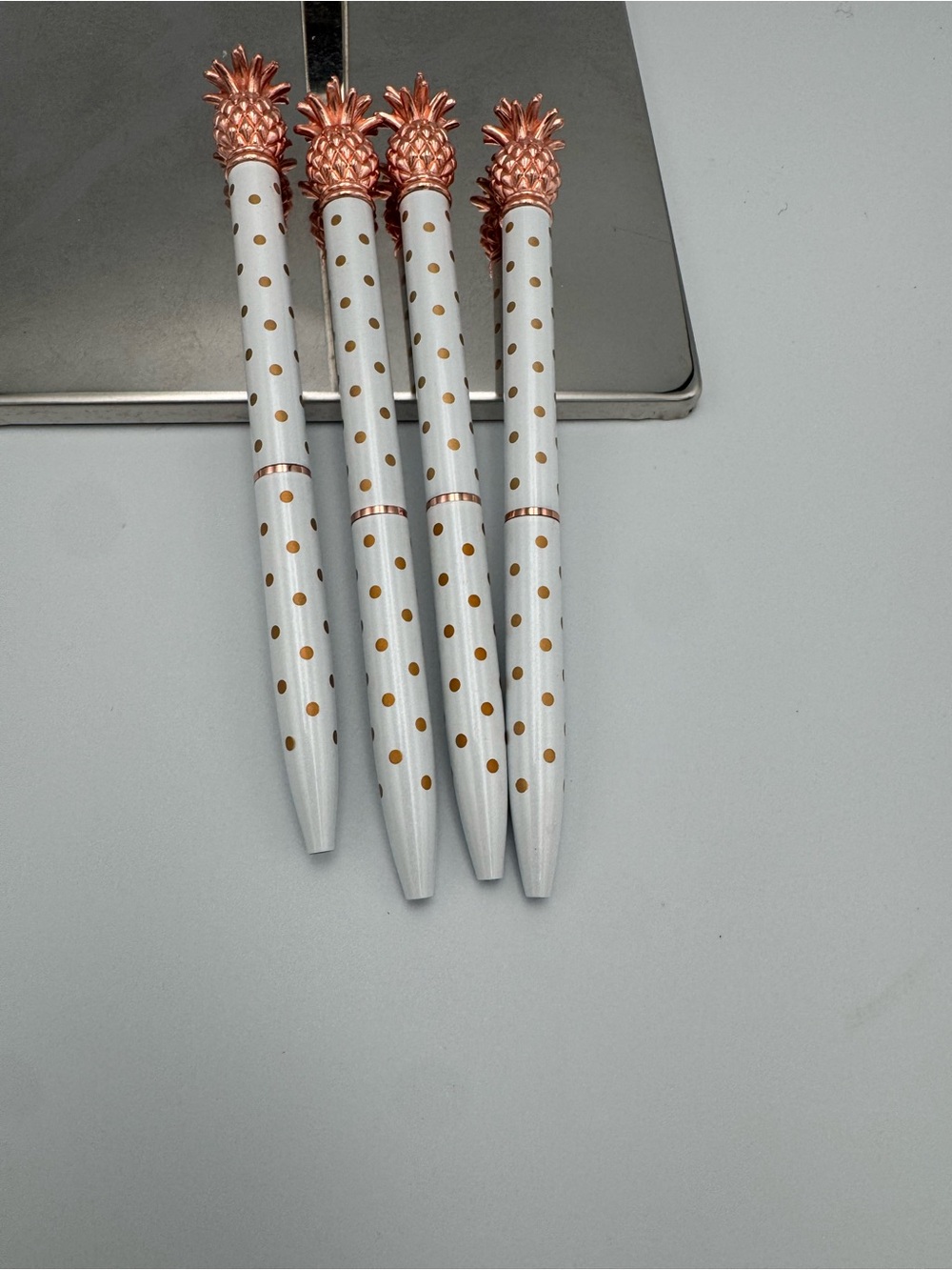 White Polka Dot Pineapple Top Pens in Rose Gold